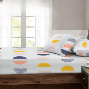 RD TREND® 360° Fitted Bedsheets King Size 72x78x8 Inch, Elastic Bedsheets for King Size Bed with 2 Pillow Covers-18x28 Inch (Circls-White)