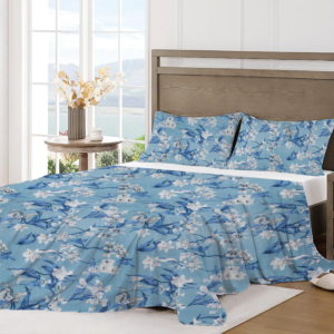 RD TREND Bedsheet for Double Bed 90 x 100 Inches, Glace Cotton Double Bedsheet with 2 Pillow Covers 18 x 28 Inches (Floral-Blue)