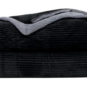 RD TREND Premium Blanket Single Bed/Mild Winter Sherpa Blanket Super Soft Stripe Flannel for Bed, Sofa, Couch, Camping and Travel (Black)