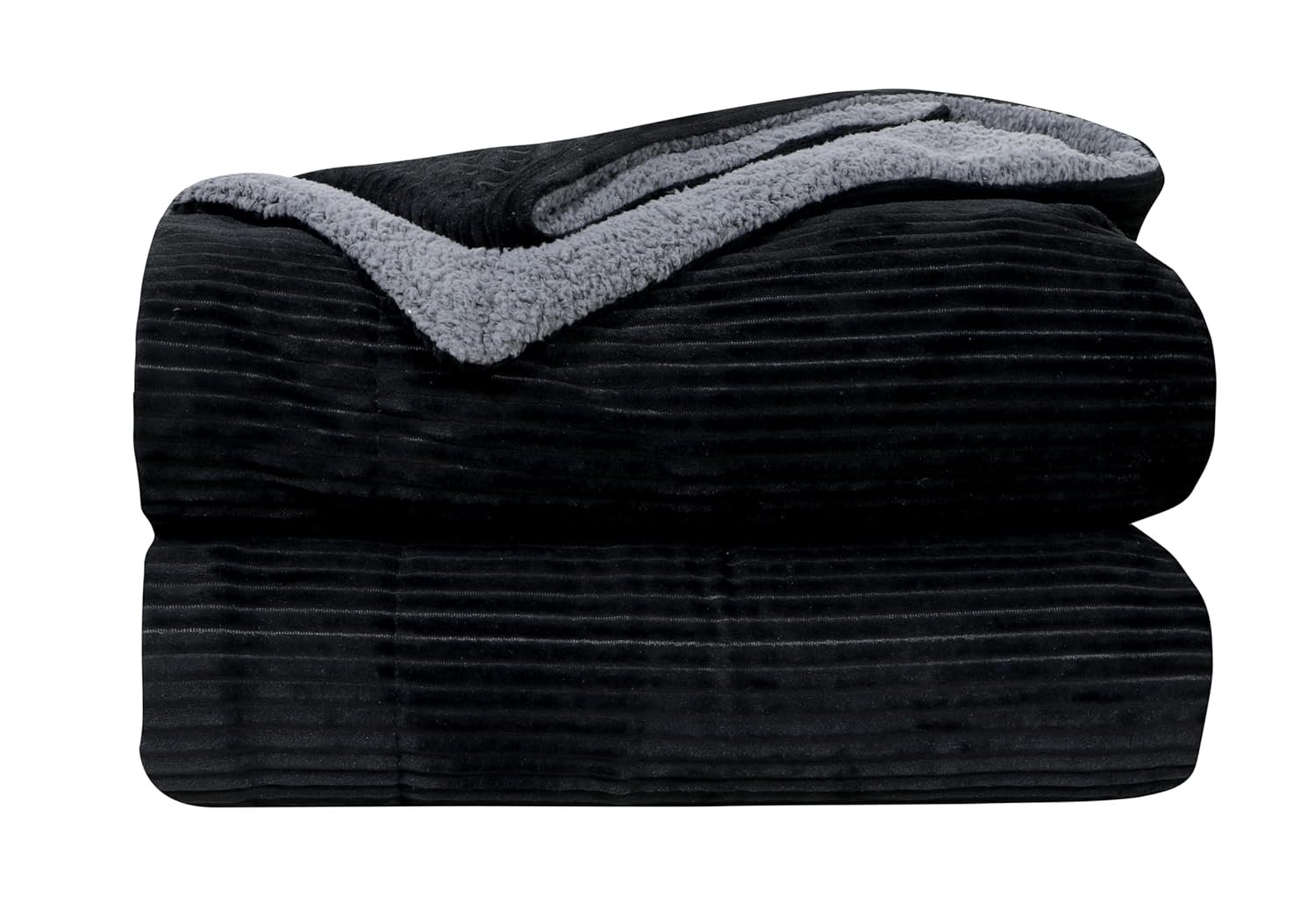 RD TREND Premium Blanket Single Bed/Mild Winter Sherpa Blanket Super Soft Stripe Flannel for Bed, Sofa, Couch, Camping and Travel (Black)