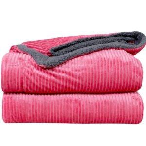 RD TREND Premium Blanket Double Bed/Mild Winter Sherpa Blanket Super Soft Stripe Flannel for Bed, Sofa, Couch, Camping and Travel (Selmon)