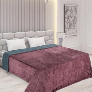 RD TREND Premium Blanket Double Bed/Mild Winter Sherpa Blanket Super Soft Stripe Flannel for Bed, Sofa, Couch, Camping and Travel (Wine)