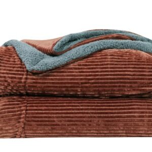 RD TREND Premium Blanket Double Bed/Mild Winter Sherpa Blanket Super Soft Stripe Flannel for Bed, Sofa, Couch, Camping and Travel (Brown)