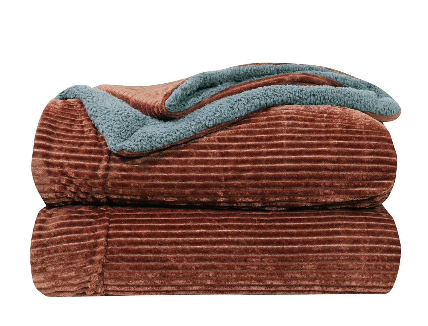 RD TREND Premium Blanket Double Bed/Mild Winter Sherpa Blanket Super Soft Stripe Flannel for Bed, Sofa, Couch, Camping and Travel (Brown)