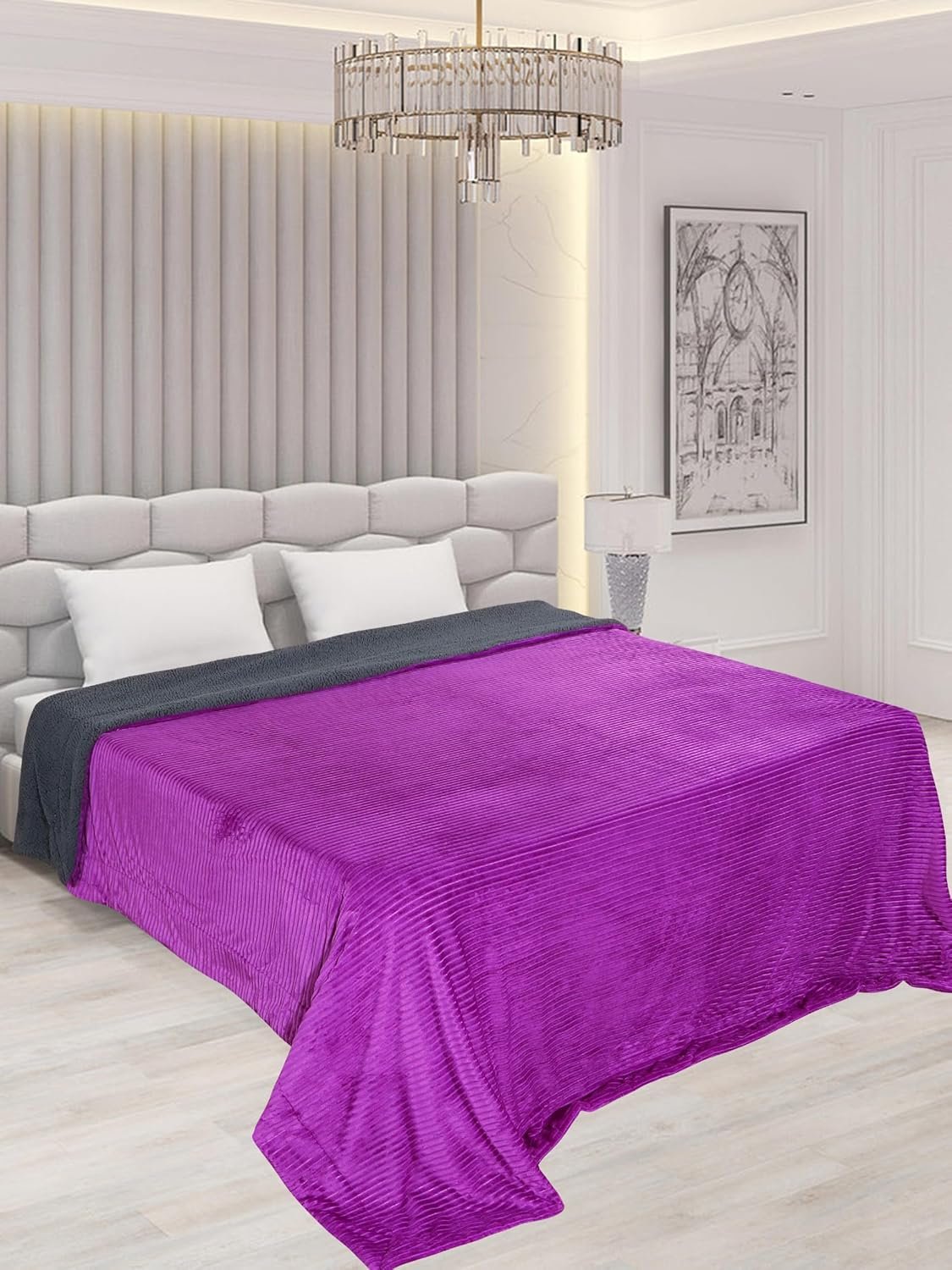 RD TREND Premium Blanket Double Bed/Mild Winter Sherpa Blanket Super Soft Stripe Flannel for Bed, Sofa, Couch, Camping and Travel (Dark Pink)