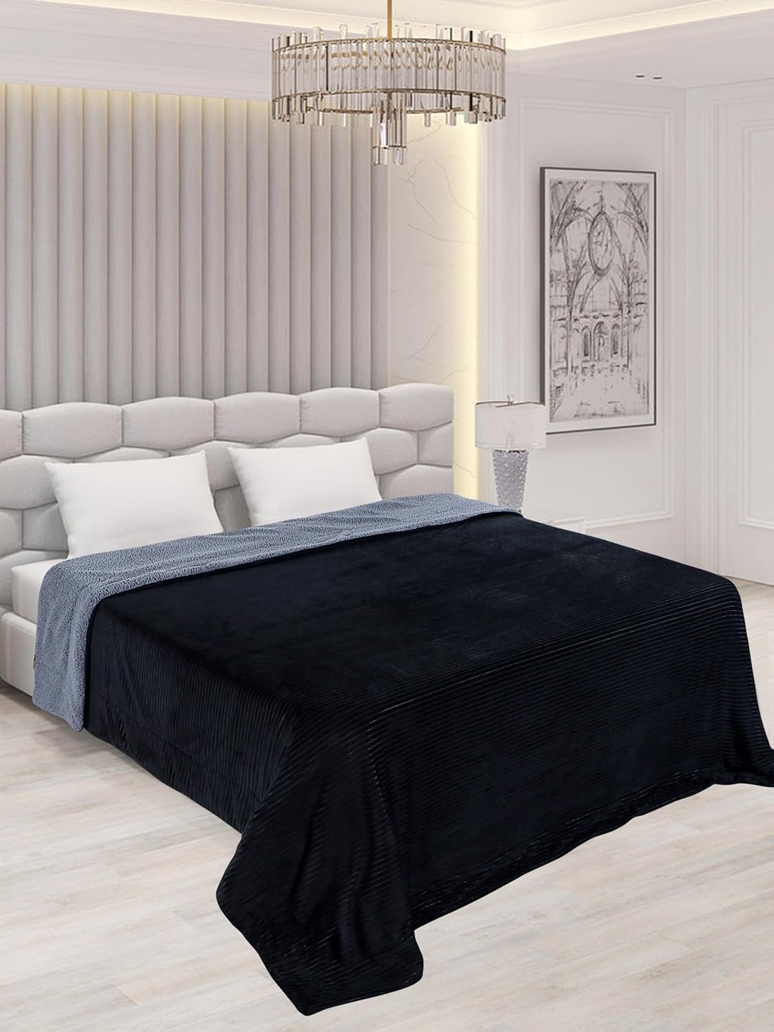 RD TREND Premium Reversible Summer AC Blanket Double Bed/Mild Winter Sherpa Blanket Super Soft Stripe Flannel for Bed, Sofa, Couch, Camping and Travel