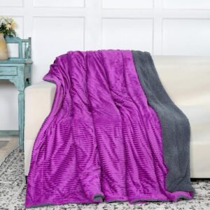 RD TREND Premium Blanket Double Bed/Mild Winter Sherpa Blanket Super Soft Stripe Flannel for Bed, Sofa, Couch, Camping and Travel (Dark Pink)