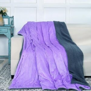 RD TREND Premium Blanket Single Bed/Mild Winter Sherpa Blanket Super Soft Stripe Flannel for Bed, Sofa, Couch, Camping and Travel (Lavender)