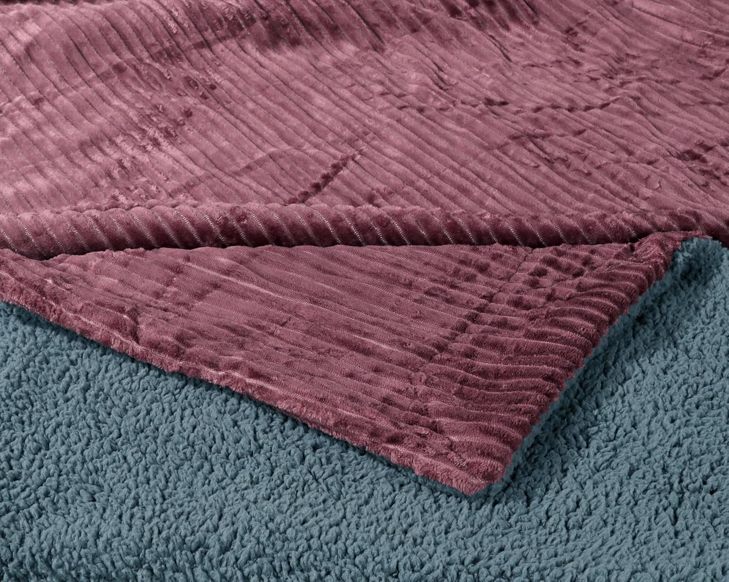 RD TREND Premium Blanket Double Bed/Mild Winter Sherpa Blanket Super Soft Stripe Flannel for Bed, Sofa, Couch, Camping and Travel (Wine)