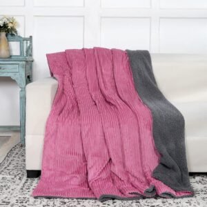 RD TREND Premium Blanket Double Bed/Mild Winter Sherpa Blanket Super Soft Stripe Flannel for Bed, Sofa, Couch, Camping and Travel (Pink)