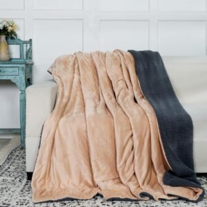 RD TREND Premium Double Bed/Mild Winter Sherpa Blanket Super Soft Flannel for Bed, Sofa, Couch, Camping and Travel (Plain) (Beige)