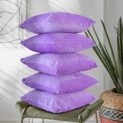 18 Inch x 18 Inch, Lavender, Pack of 5, Cushion Cover Set of 5, Decorative Sofa Living Room Home Square Cushion Covers, Aesthetic Corduroy Striped Double Sided