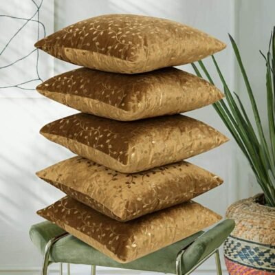 Cushion Cover 24 inch x 24 inch (60x60 cm) Golden Brown, Premium Velvet Cushion Covers Set of 5 | Soft Decorative Throw Pillow Covers for Sofa, Bed & Living Room
