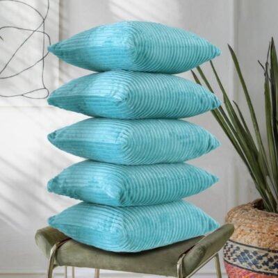 Cushion Cover Set of 5, Decorative Sofa Living Room Home Square Cushion Covers 16 Inch x 16 Inch, Aesthetic Corduroy Striped Double Sided